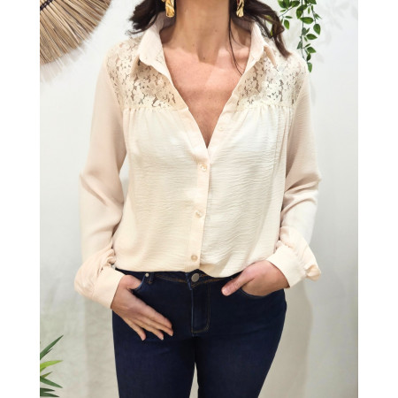 Chemisier femme beige poitrine dentelle Olwen