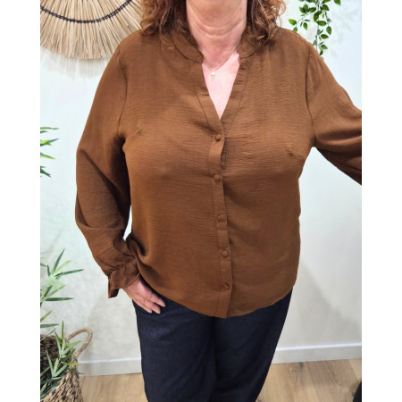 Chemisier femme marron col mao Edena