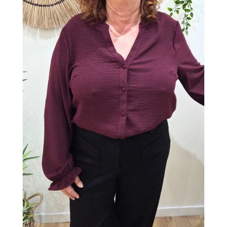 Chemisier femme bordeaux col mao Edena