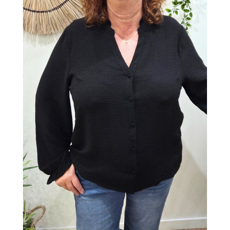 Chemisier femme noir col mao Edena