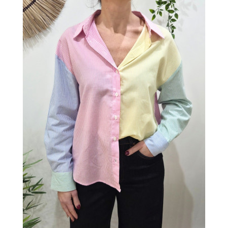 Chemisier femme rayée pastelle multicolore