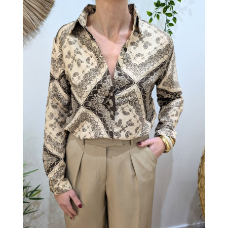 Chemisier femme marron et beige