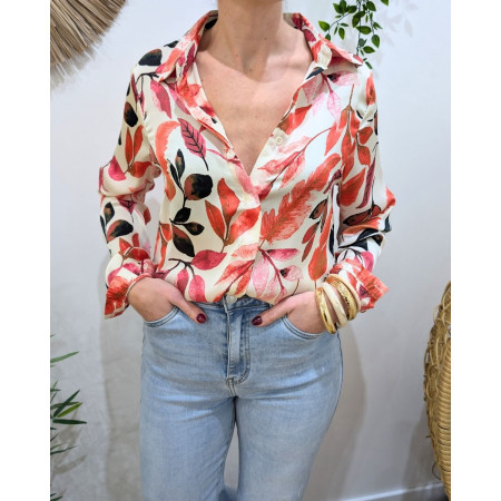 Chemisier femme rose et beige Mila