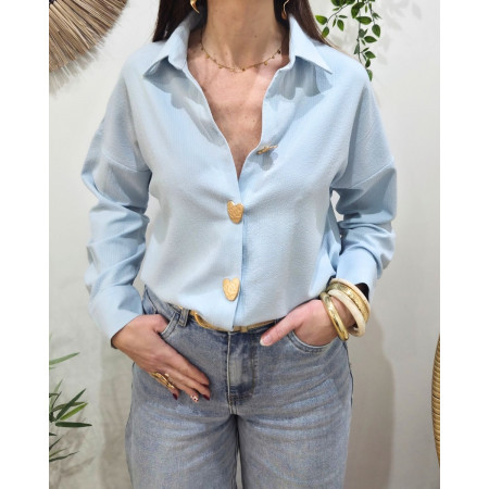 Chemisier femme rayé bleue boutons coeurs dorés