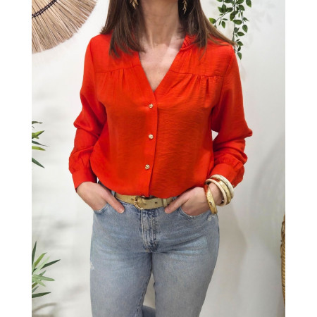 Chemisier femme uni orange col mao