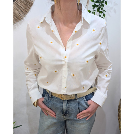 Chemisier femme blanc marguerites brodées