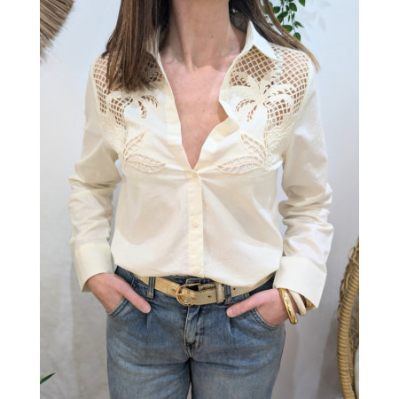 Chemisier femme beige broderies palmiers