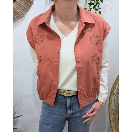 Chemise coton femme sans manches ajourée terracotta Gia