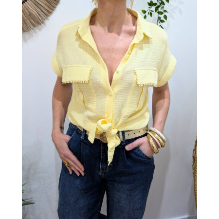 Chemisier femme jaune manches courtes en gaze de coton Soren
