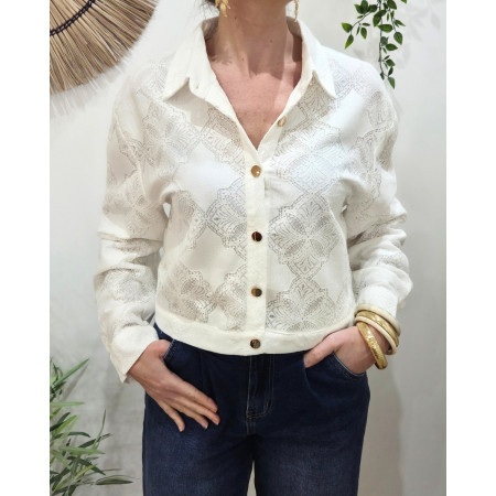 Chemisier court femme écrue dentelle