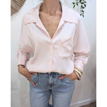 Chemisier femme rose pailleté à rayures