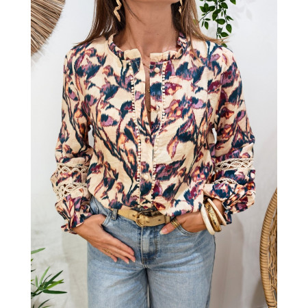 Chemisier femme beige  motifs multicolores Imelda