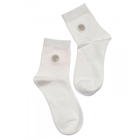 Chaussettes femme blanches broderie marguerite