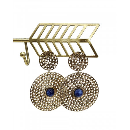 Boucles d'oreilles femme acier doré rond pierre lapis lazuli