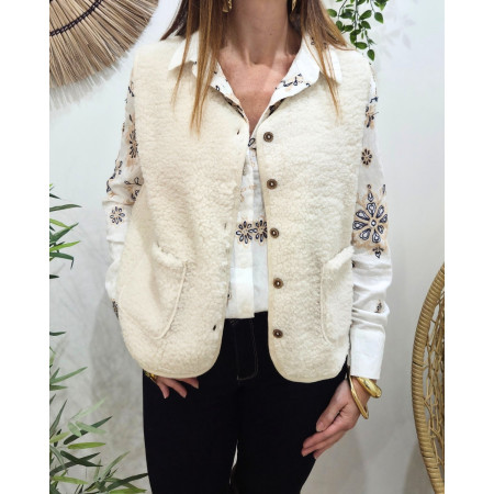 Gilet femme sans manche bouclettes beige Alya