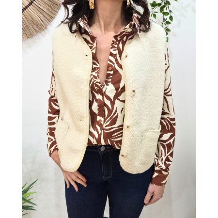 Gilet femme sans manche bouclettes beige Alya