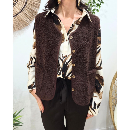 Gilet femme sans manche bouclettes choco Candice
