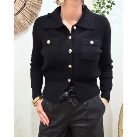 Gilet femme noir boutons dorés Cora