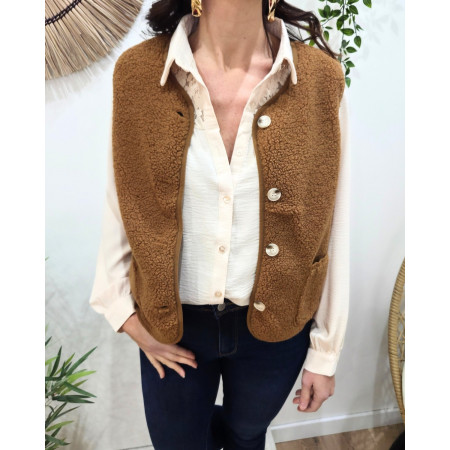 Gilet femme sans manche bouclettes camel Alya