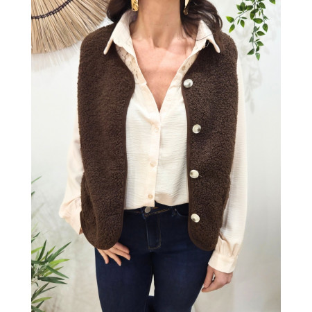 Gilet femme sans manche bouclettes marron choco Alya