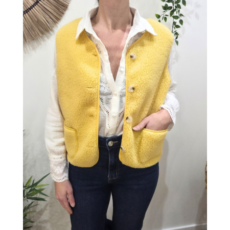 Gilet femme sans manche bouclettes jaune Alya