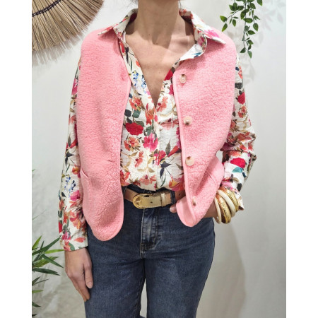 Gilet femme sans manche bouclettes rose baby Alya