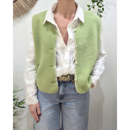 Gilet femme sans manche bouclettes vert Eden