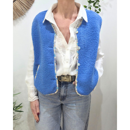 Gilet femme sans manche bouclettes bleu Eden