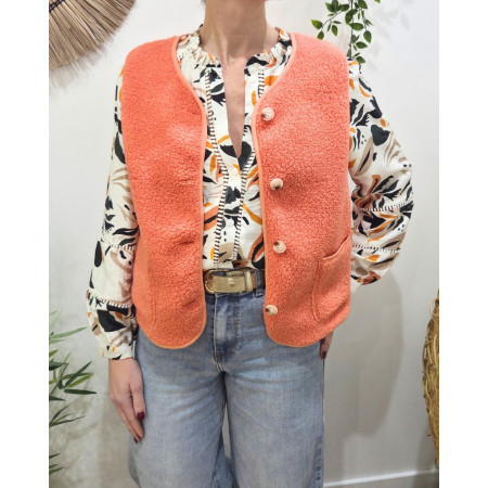 Gilet femme sans manche bouclettes orange clair Alya