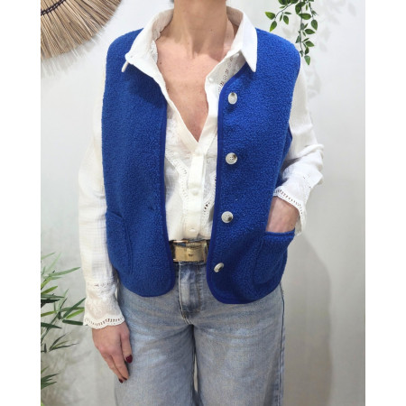 Gilet femme sans manche bouclettes bleu roi Alya