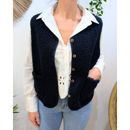 Gilet femme sans manche bouclettes bleu marine Candice