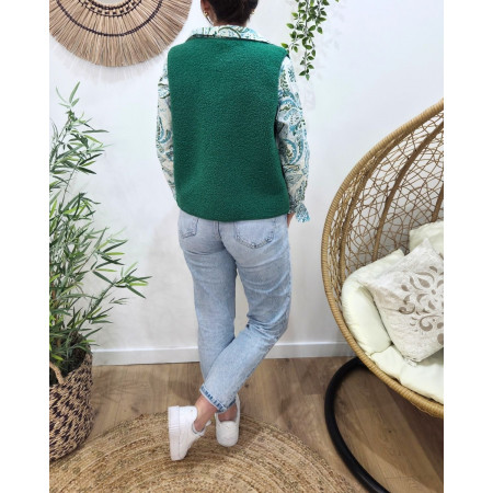 Gilet femme sans manche bouclettes vert gazon Alya