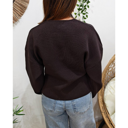 Gilet femme marron choco gros bouton doré Numa