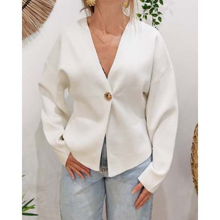 Gilet femme écru gros bouton doré Numa