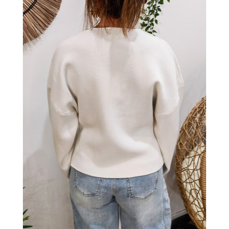 Gilet femme écru gros bouton doré Numa