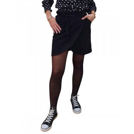 Jupe noire effet portefeuille ceinturée