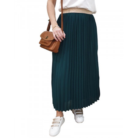 Jupe longue plissée élastique or