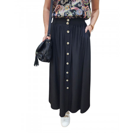 Jupe femme mi-longue boutonnée noire