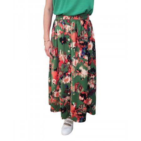 Jupe femme mi-longue boutonnée verte Albane