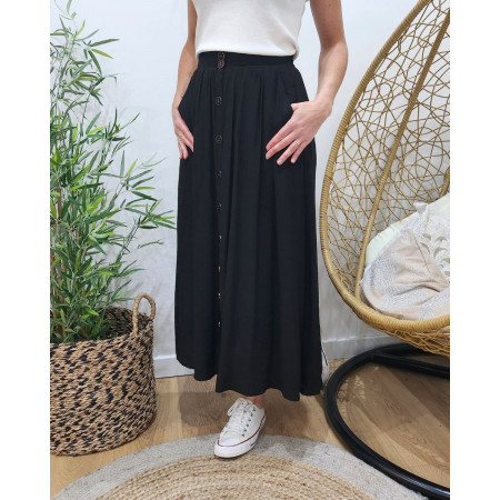 Jupe femme longue boutonnée noire Hafsa