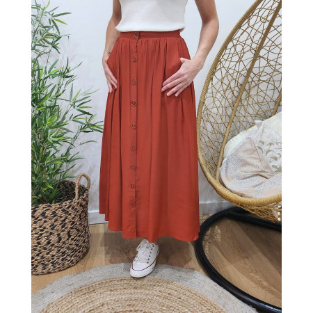 Jupe femme longue boutonnée terracotta Hafsa