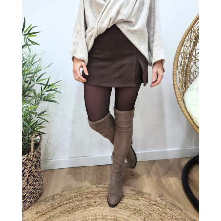 Jupe short femme suédine marron