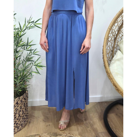Jupe longue femme fluide unie bleu