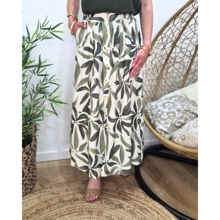 Jupe longue femme fluide boutonnée Ottavia kaki