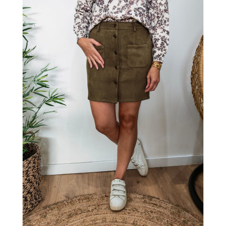 Jupe courte femme suédine kaki Helène