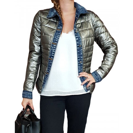 Doudoune argentée rebords jeans