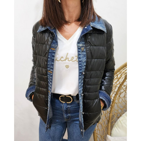 Doudoune femme noire rebords jeans