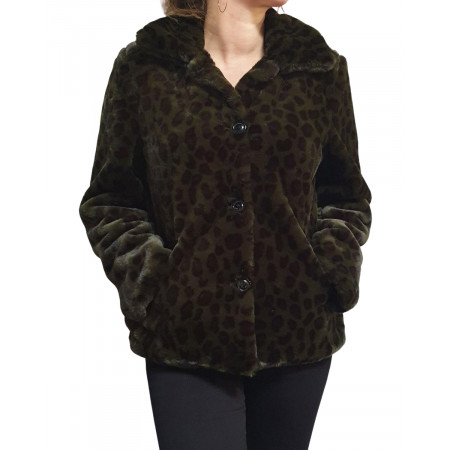 Manteau fausse fourrure leopard kaki