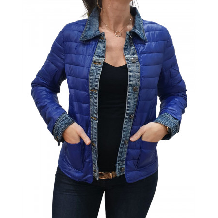 Doudoune bleue électrique rebords jeans