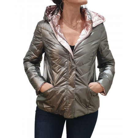 Doudoune réversible métallisée bronze et rose
